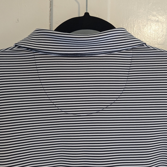 Jack Nicklaus Polo Shirt Men Size Medium Navy Blue White Stripe Golf Golden Bear - Picture 7 of 11